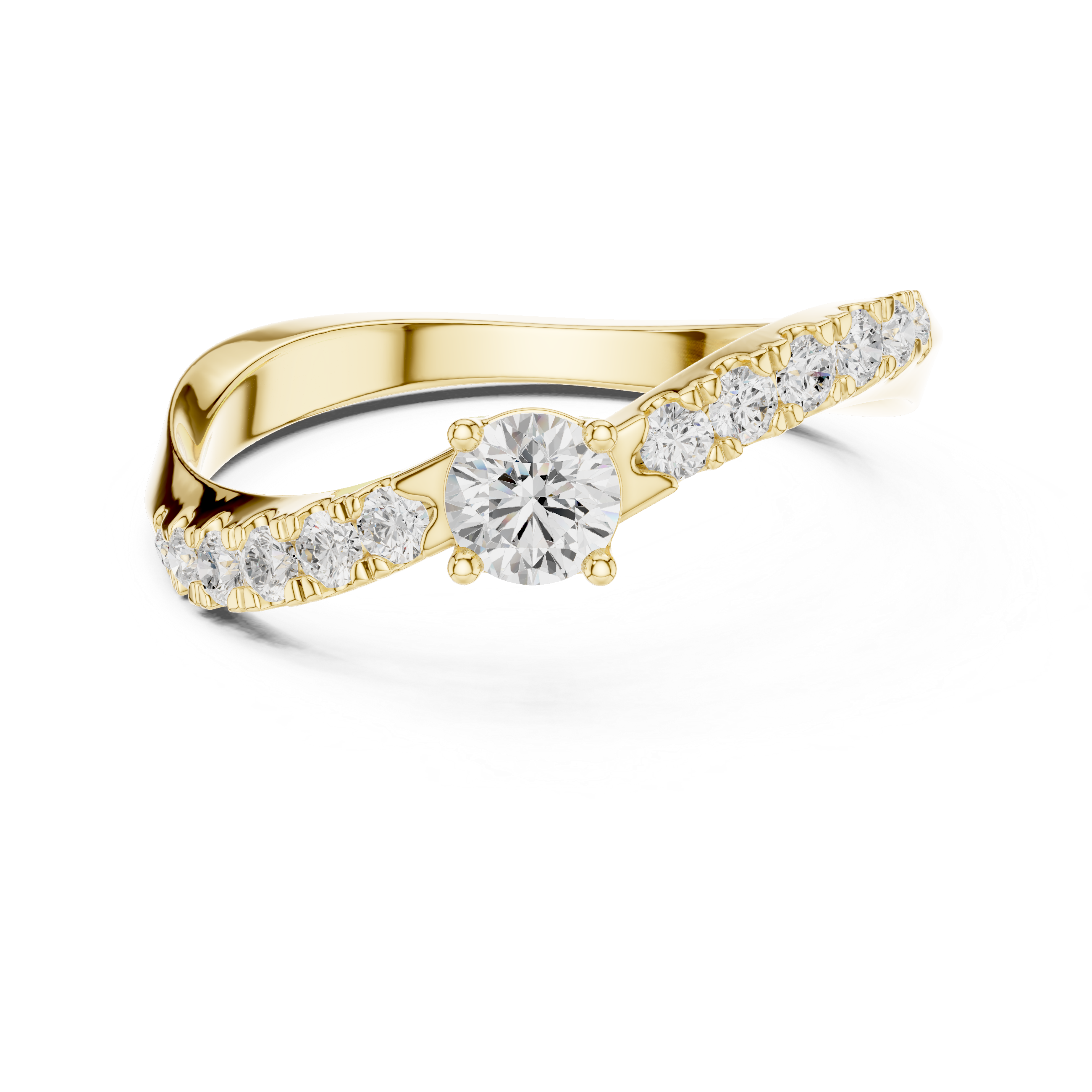 Gold ring with diamonds on a white background