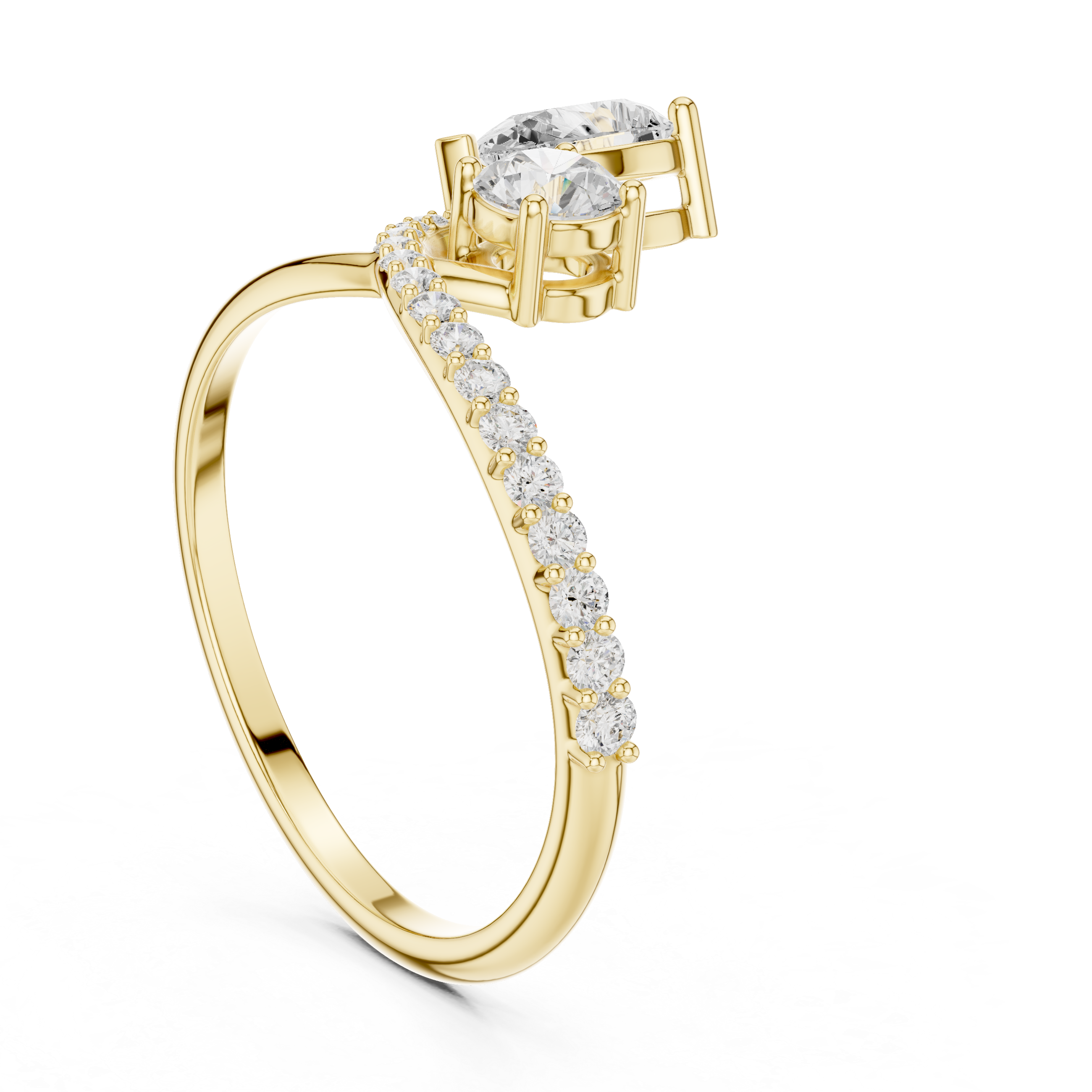 Gold ring with diamond accents on a white background