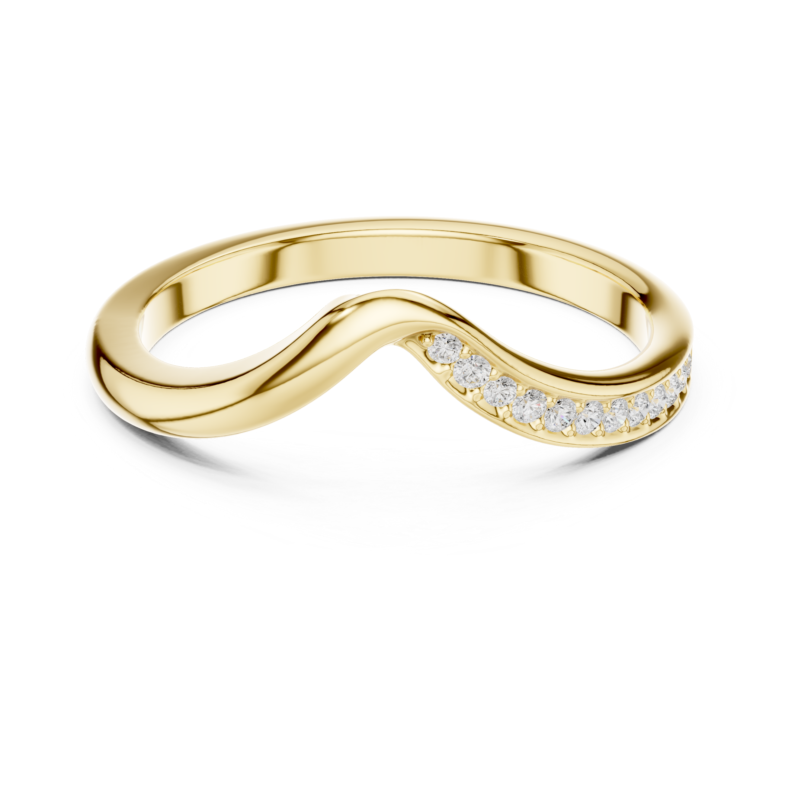 Gold ring with diamond accents on a white background