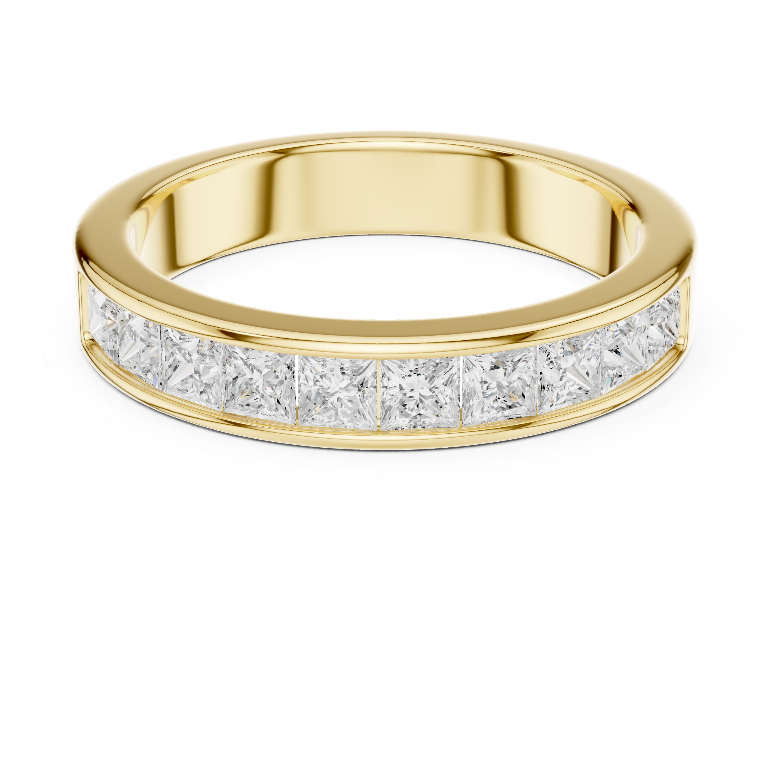 Gold ring with diamond accents on a white background