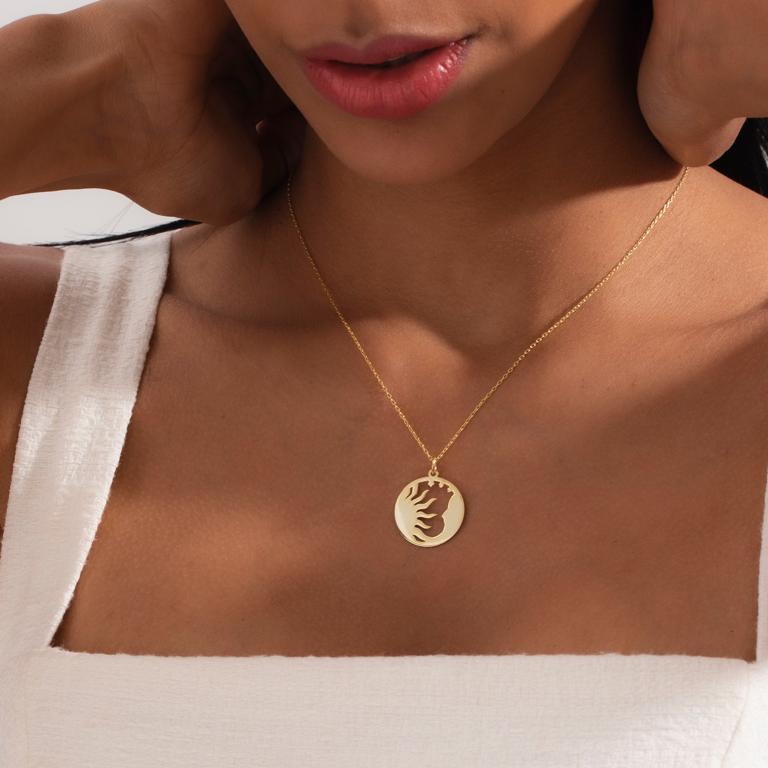 Sunburst Necklace Gold, Gold Moon Sun Necklace