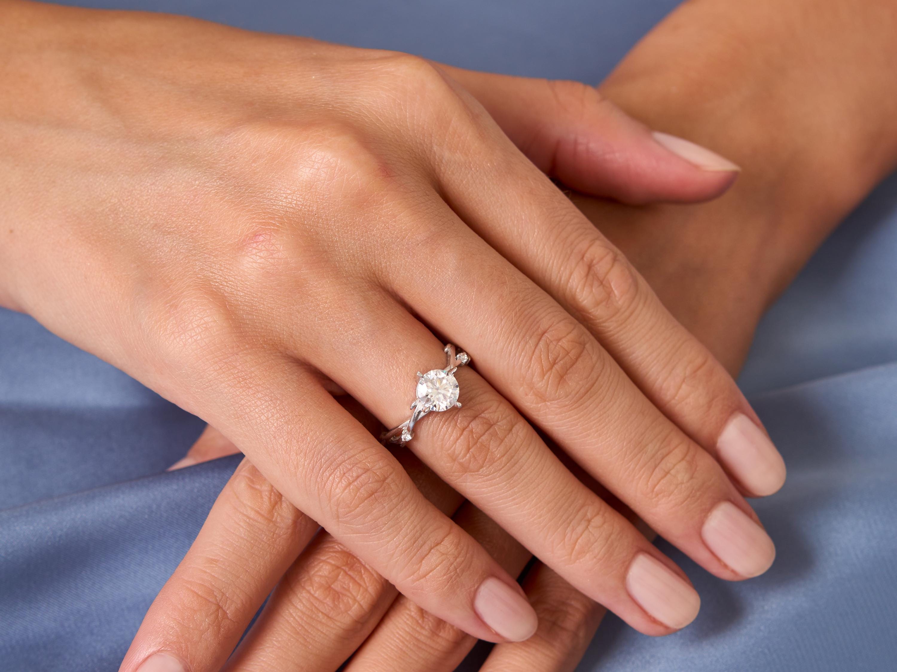 Moissanite Engagement Ring: 1ct Radiant Cut, Twig & Leaf Design