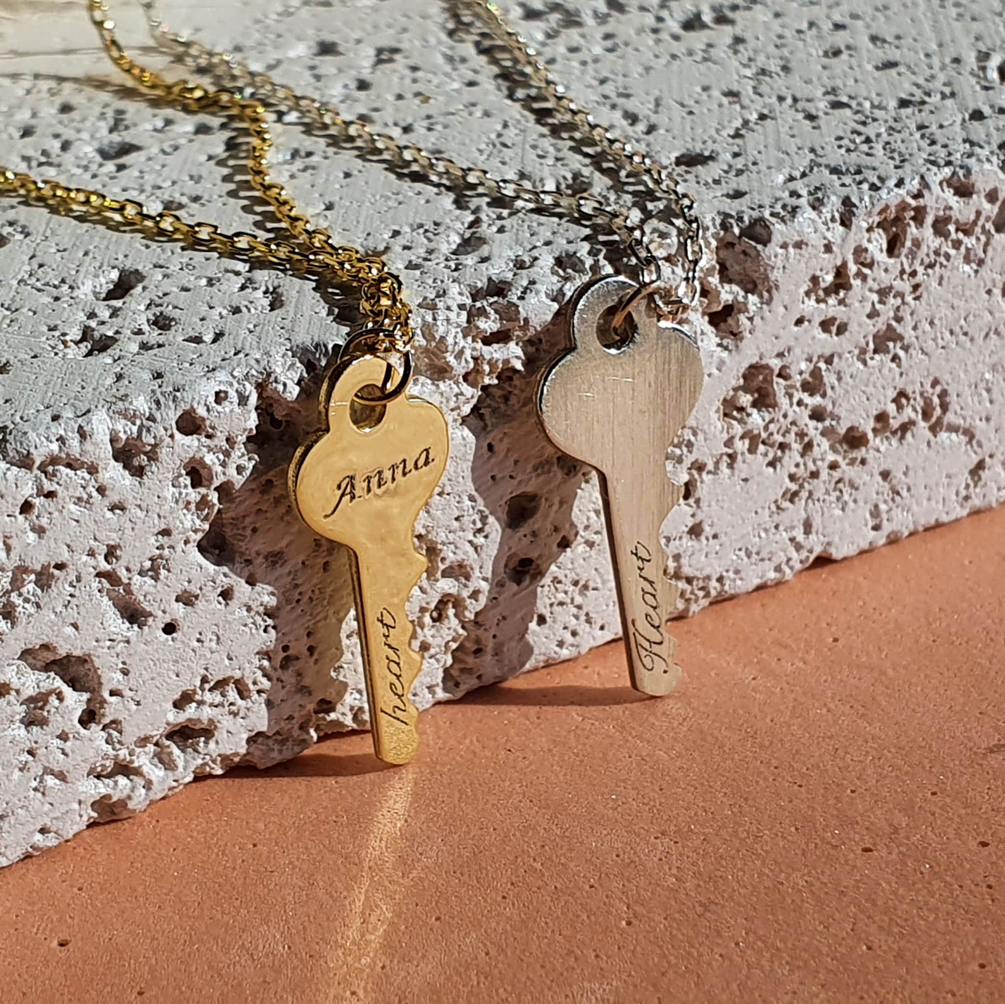 Heart Key Lock Couple Necklace