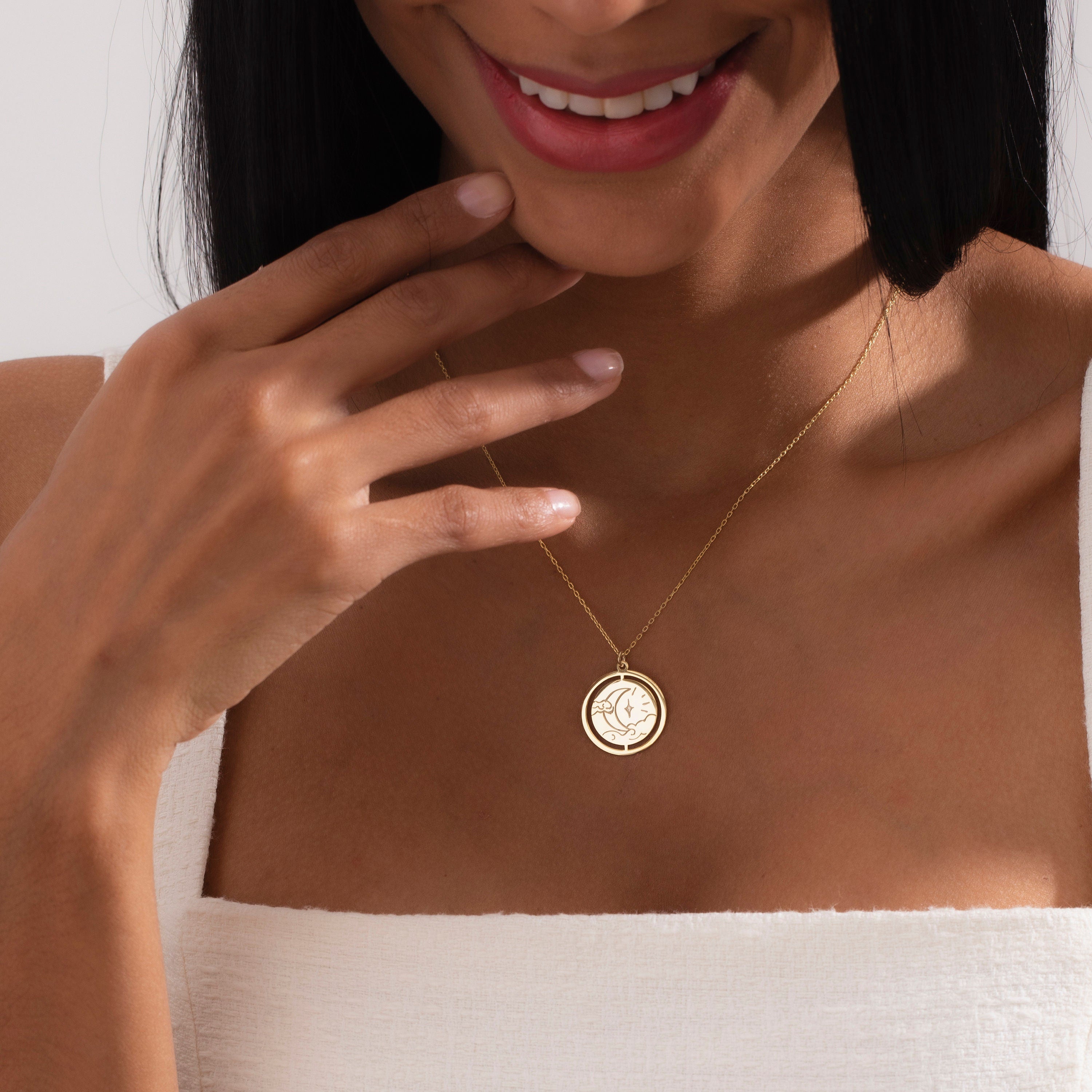 Sun and Moon Necklace, Gold Moon Star Pendant