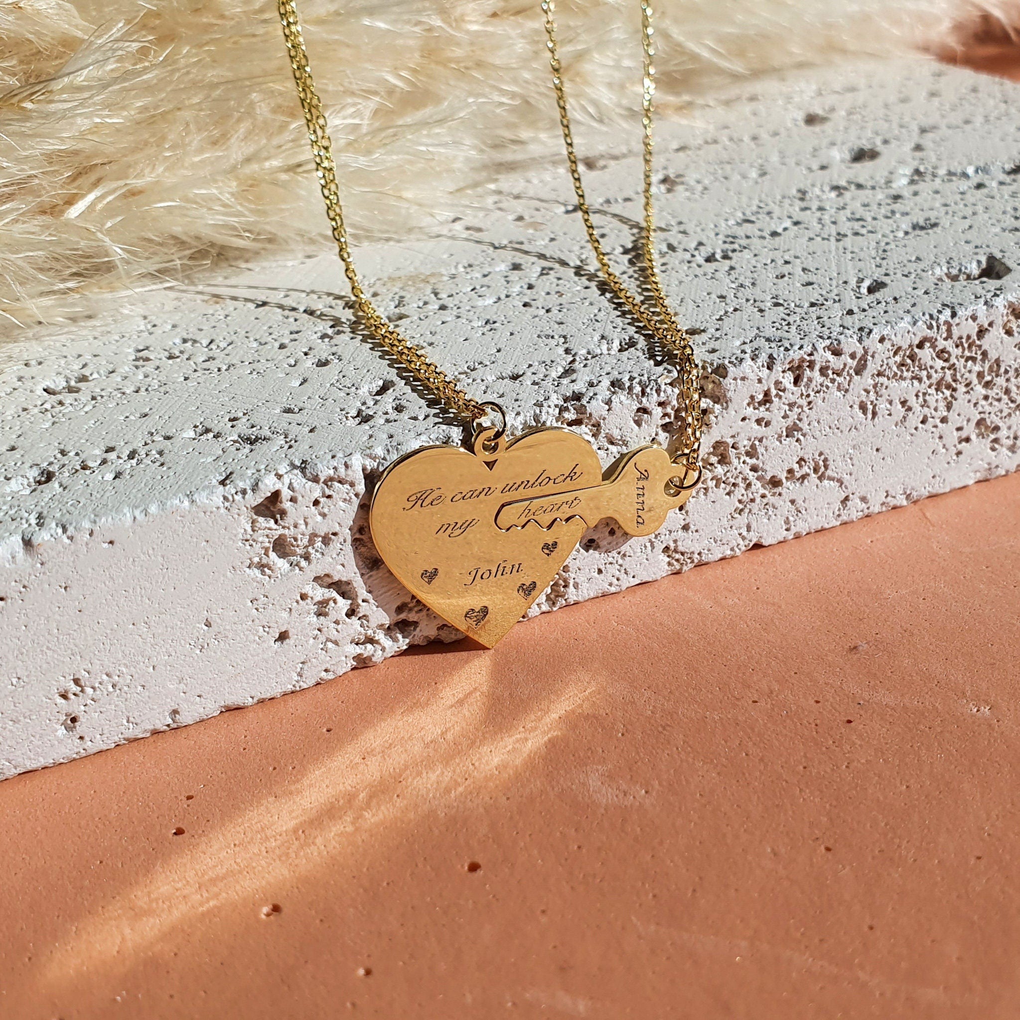 Heart Key Lock Couple Necklace