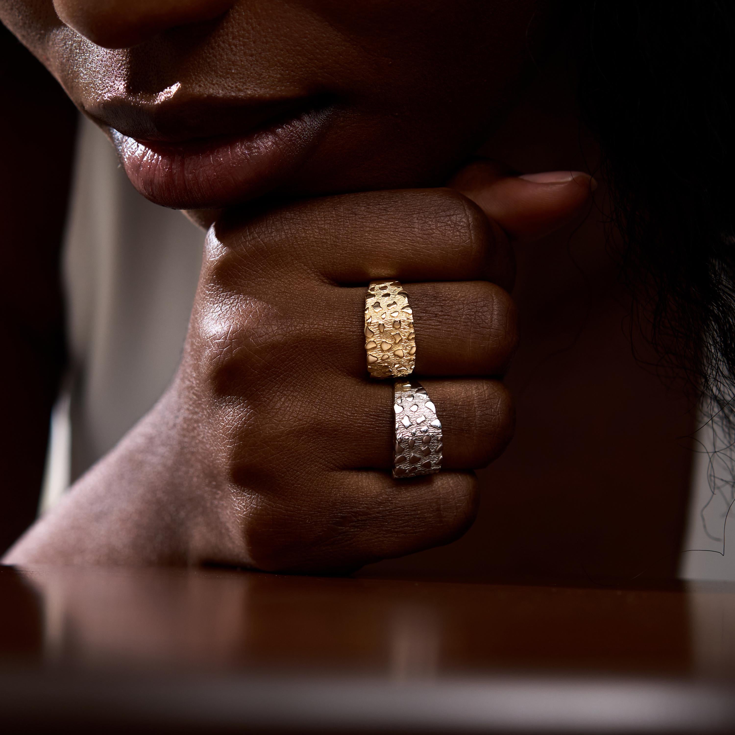 14K Solid Gold Nugget Ring Woman, Chunky Textured Signet Style Statement Ring