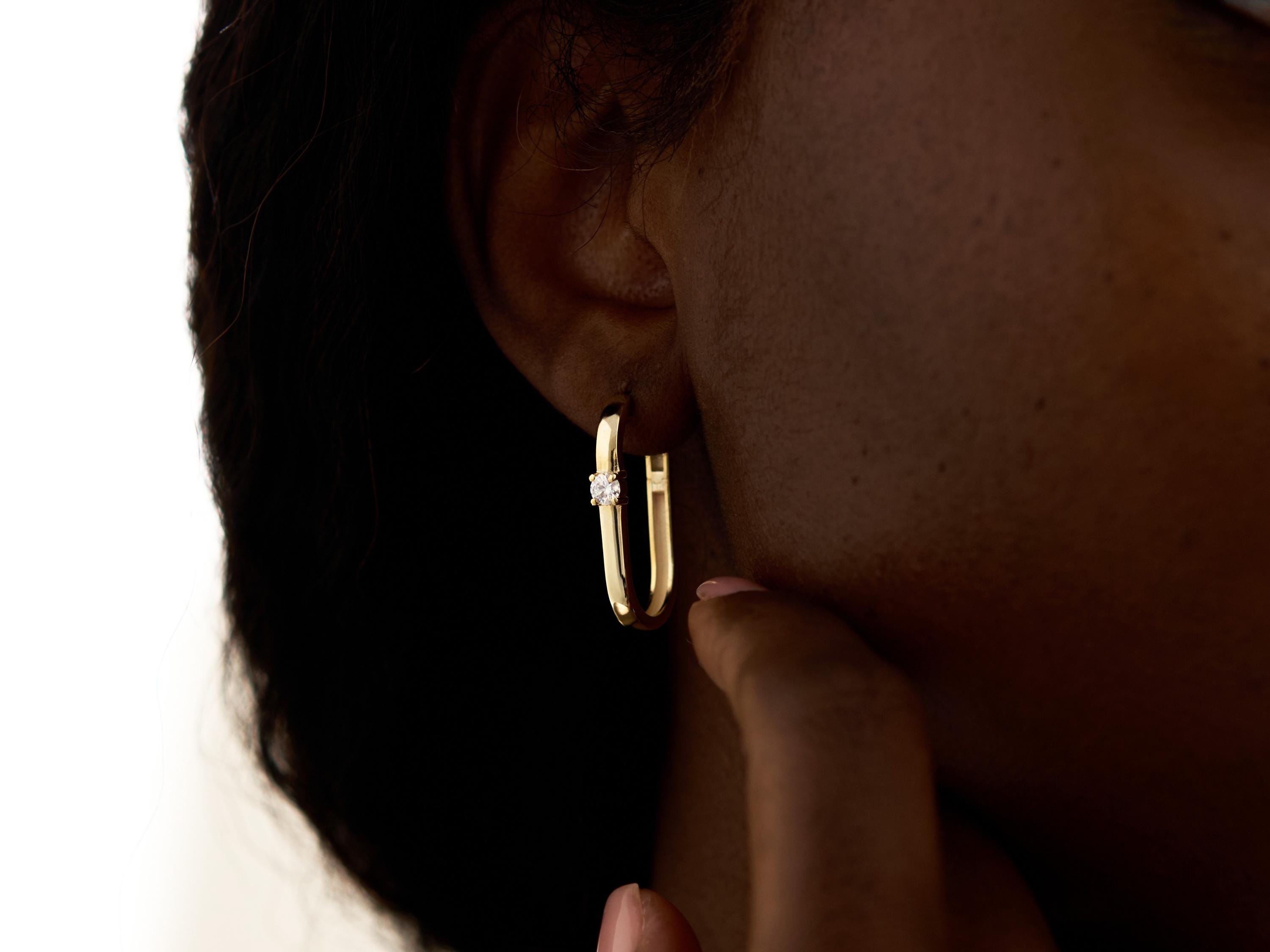 14K Gold Lab-Grown Diamond Earrings, 18K White Gold Round Moissanite