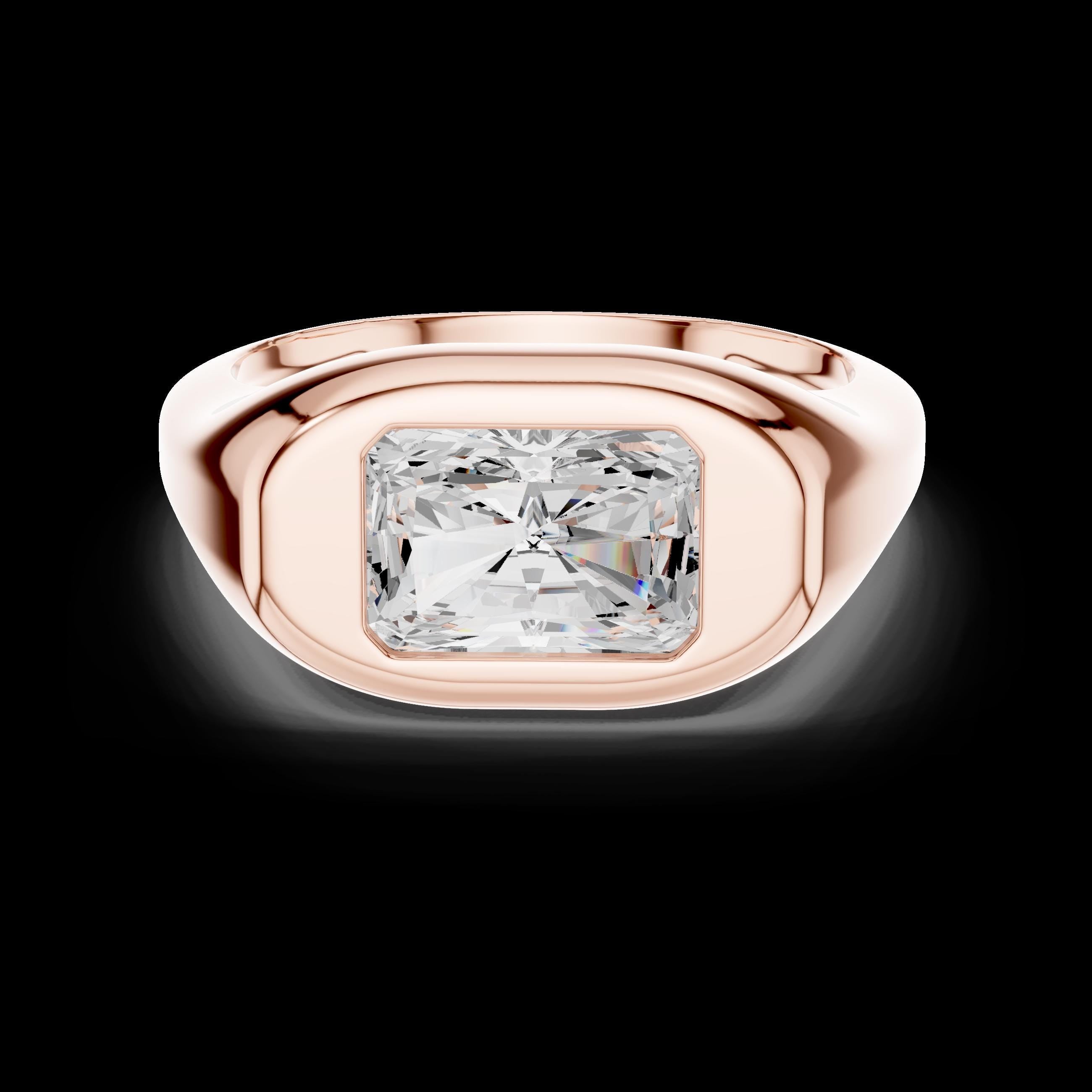 Diamond Signet Ring, 14K Gold Women Signet Rings, Lab Grown East West Jewelry